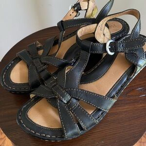 Born Black Leather Sandals with Woven Straps